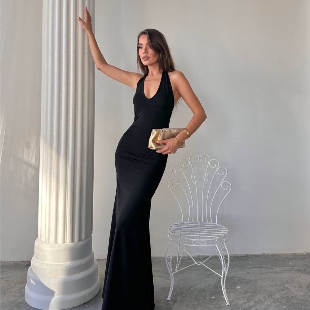 Sophisticated Black Halter Maxi Dress - Picture 3 of 4